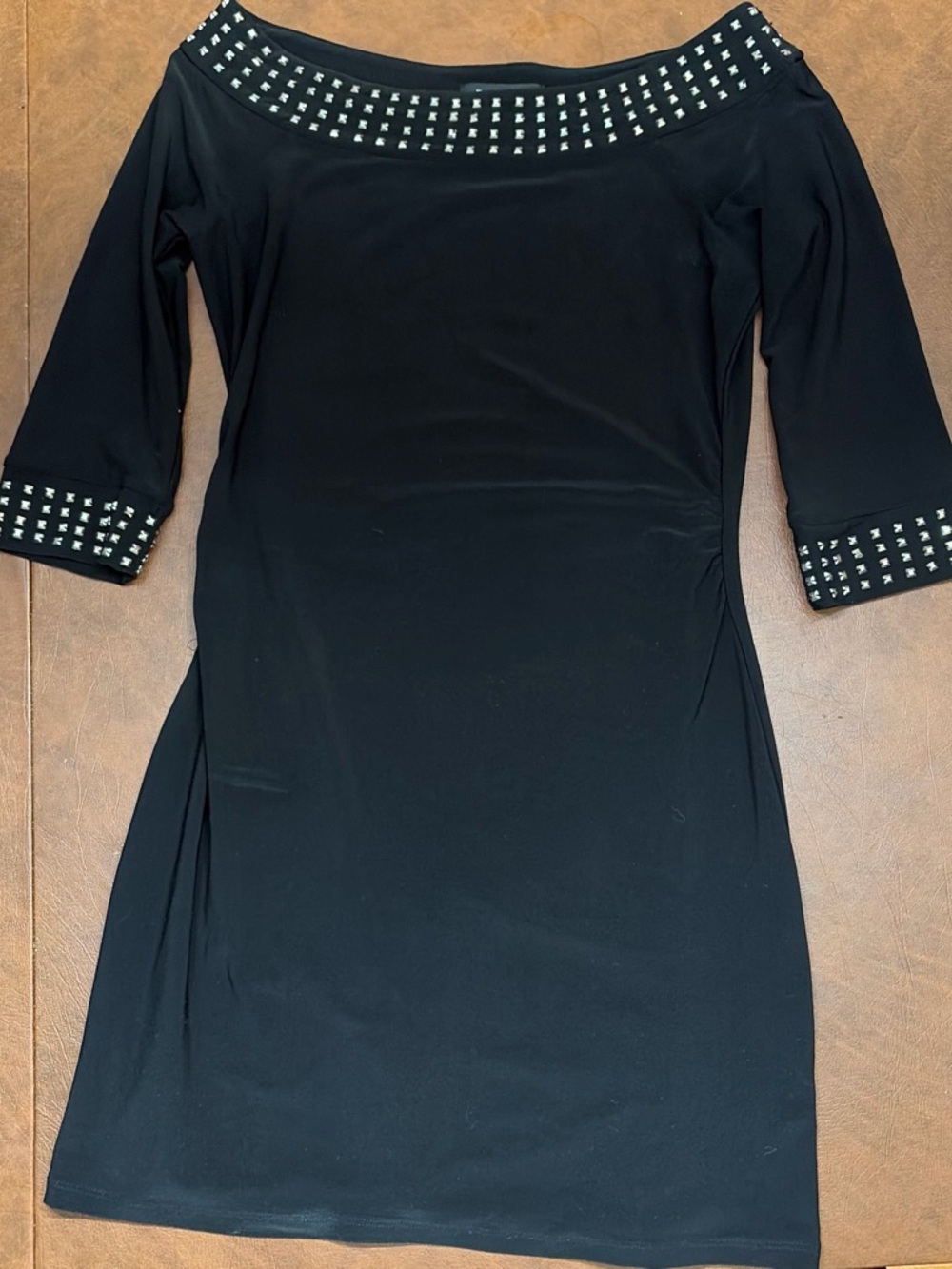 White House Black Market Black Off-Shoulder Studded Midi Dress